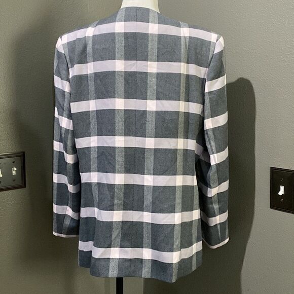 Vintage Le Suit Buffalo Check Plaid Double Breasted Blazer Jacket Pink Grey - Picture 6 of 10